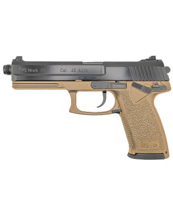 HK 81000868 Mark 2345 ACP 12+1 5.87" Black Threaded Barrel, Black Cerakote Serrated Steel Slide, Flat Dark Earth Polymer Frame w/Accessory Rail