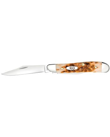 Case 00045 Peanut2.10"/1.53" Folding Clip Point/Pen Plain Mirror Polished Tru-Sharp SS Blade, Peach Seed Jigged Amber Jigged Bone Handle