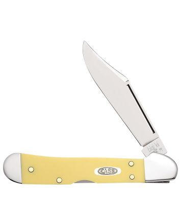 Case 30116 CopperLockMini 2.72" Folding Clip Point Plain Mirror Polished Carbon Steel Blade, Yellow Synthetic Handle