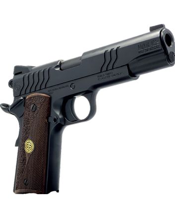 Dickinson LLC DCKSN9BS 1911 Adam 9mm Luger 8+1 4.37" Black Steel Barrel, Shiny Black Serrated Aluminum Slide &amp; Steel Frame, Wood Grip