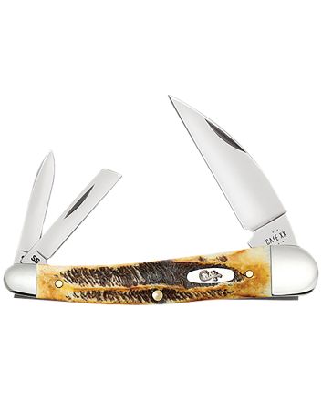 Case 65347 Seahorse Whittler Seahorse Whittler Folding Coping/Pen/Wharncliffe Plain Mirror Polished Tru-Sharp SS Blade, Burnt Dark Amber 6.5 BoneStag Handle