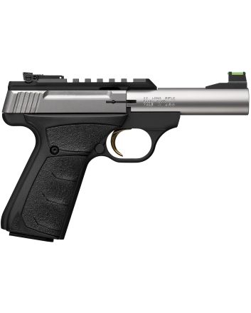 Browning 051605490 Buck Mark Plus Micro Bull 22 LR 10+1 4" Stainless Bull Barrel, Stainless Serrated Slide w/Picatinny Rail, Matte Black Alloy Steel Frame, Black Overmolded UFX Grip