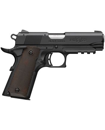 Browning 051066490 1911-22 Black Label Compact Frame 22 LR 10+1 3.63" Stainless Steel Barrel, Matte Black Serrated Slide, Matte Black Aluminum Frame w/Picatinny Rail, Brown Composite Grip