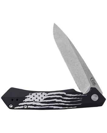 Case 10857 KinzuaFolding Spear Point Plain Stonewashed S35VN SS Blade, Black Anodized w/US Flag Aluminum Handle