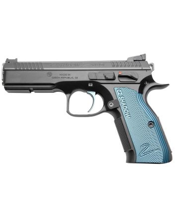 Cz Custom Shop 91039 Shadow 2Full Size Frame 9mm Luger 17+1 4.89" Black ACCU Bushing Barrel, Black Serrated Steel Slide, Black Polycoat Steel Frame w/Beavertail, Black Checkered Aluminum Grip
