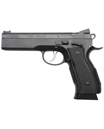 Cz Custom Shop 96336 A01-LD9mm Luger 19+1 5" Match Grade Bull Barrel, Black Optic Cut/Serrated Steel Slide, Black Polycoat Steel Frame w/Beavertail, Black G10 Grip, Long Dustcover