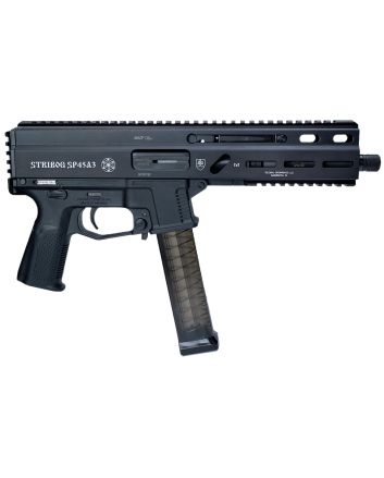 Grand Power 197892003506 SP45A3 Stribog 45 ACP 20+1 8" Black Threaded Barrel, Black Aluminum Picatinny Rail Receiver, Rear Picatinny Rail, Black Polymer Grip, Thread Protector