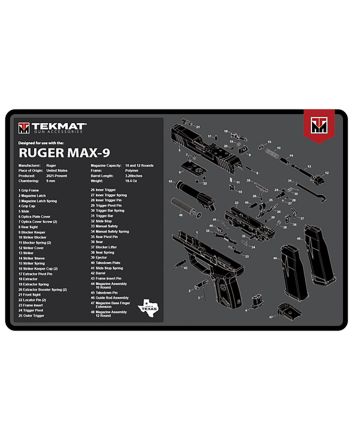 TekMat TEKR17RUGERMAX9 Ruger Max 9 Cleaning Mat Black/White Rubber 11"x17" Ruger Max 9 Parts Diagram