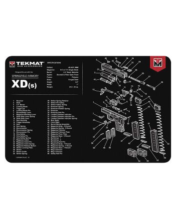 TekMat TEKR17XDS Springfield Armory XDs Cleaning Mat Black/White Rubber 11"x17" Springfield XDs Parts Diagram