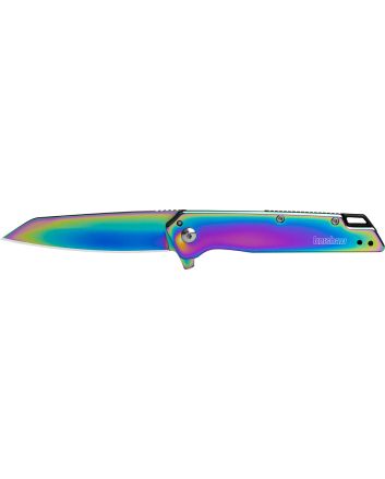 Kershaw 1365RBW Misdirect3" Folding Reverse Tanto Plain Polished Rainbow PVD 4Cr14 Blade, Polished Rainbow PVD Stainless Steel Handle