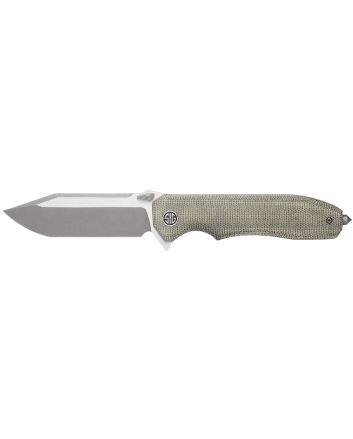 Sig Sauer Knives VA9GT Validus3.78" Folding Modified Tanto Plain Dark Acid Stonewash/Satin M390 Steel Blade, 4.76" Green Canvas Micarta Handle