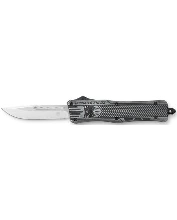 CobraTec Knives MSWCTK1MDNS CTK-1 American Flag Medium 3" OTF Drop Point Plain Stonewashed D2 Steel Blade, 5" Black Aluminum Alloy Handle