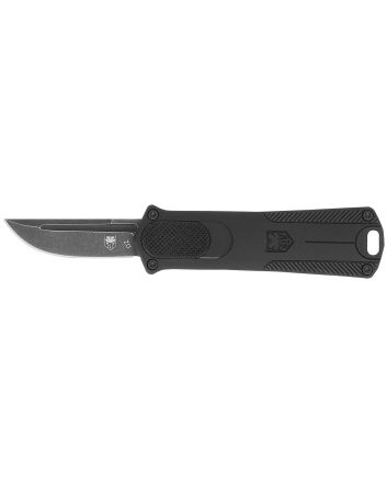 CobraTec Knives CALI952BLKDNS 952 *CA Compliant 1.75" OTF Drop Point Plain Stonewashed D2 Steel Blade, 3" Black Anodized Aluminum Handle