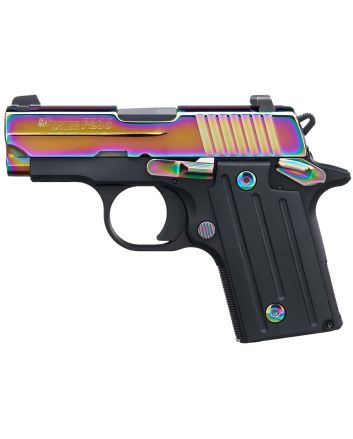 Sig Sauer 238380RBT2 P238Micro-Compact Frame 380 ACP 6+1 2.70" Black Steel Barrel, High Polished Rainbow Titanium PVD Serrated Stainless Steel Slide, Black Anodized Alloy Steel Frame, Polymer Grip