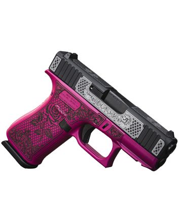 Glock UX4350204FRGLBC G43XSub-Compact Frame 9mm 10+1 3.41" Black GMB Barrel, Black w/White Scroll Cerakote Serrated Steel Slide, Black Cherry Lace w/Rose Cerakote Polymer Frame &amp; Grip