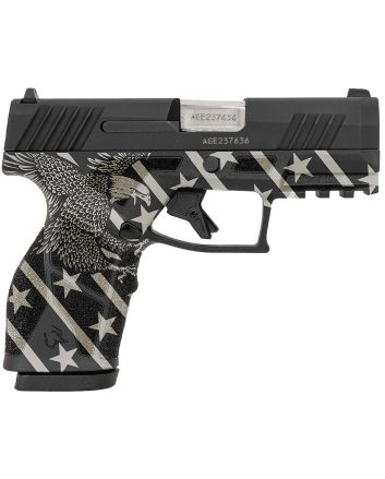 Taurus 1-GX2931-EN1 GX2Compact Frame 9mm Luger 13+1 3.38" Stainless Steel Barrel, Matte Black Serrated Alloy Steel Slide, Black w/Eagle, Stars &amp; Stripes Polymer Frame w/Accessory Rail