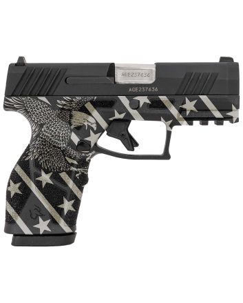 Taurus 1-GX2931-10EN1 GX2Compact Frame 9mm Luger 10+1 3.38" Stainless Steel Barrel, Matte Black Serrated Alloy Steel Slide, Black w/Eagle, Stars &amp; Stripes Polymer Frame w/Accessory Rail
