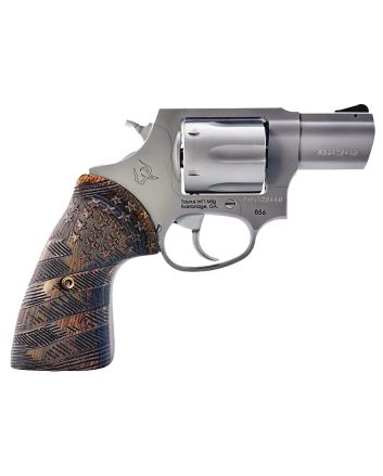 Taurus 2-85629-US2 856Small 6 Shot 2" Matte Stainless Steel Barrel &amp; Frame, Polished Cylinder, Custom Designed Wood Grip w/Stars, Transfer Bar Safety, Exposed Hammer