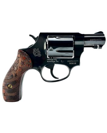 Heritage Mfg HR38B3-US1 RoscoeSmall 38 Special +P 5 Shot 3" Black Polished Alloy Steel Barrel, Cylinder &amp; Frame, Custom Designed Wood Grip w/Stars &amp; Stripes, Transfer Bar Safety, Exposed Hammer