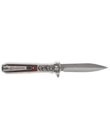 Smith &amp; Wesson Knives 1205011 Unwavered3.50" Folding Dagger, Plain Stonewashed 8Cr13MoV SS Blade, 4.25" Rosewood w/SS Scales Handle