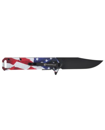 Smith &amp; Wesson Knives 1227078 America's Heroes w/BulletKnife 3.40" Folding Plain Black Oxide Stainless Steel Blade, 4.50" US Flag Handle, Bullet Knife, Gift Tin