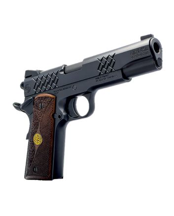Dickinson LLC DKSN9BM 1911 Adam Full Size Frame 45 ACP 8+1 4.37" Matte Black Button Rifled Barrel, Matte Black Serrated Aluminum Slide, Matte Black Steel Frame, Wood Grips