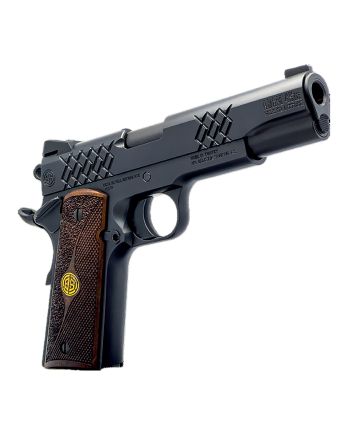 Dickinson LLC DKSN45BM 1911 Adam Full Size Frame 45 ACP 8+1 5" Matte Black Button Rifled Barrel, Matte Black Serrated Aluminum Slide, Matte Black Steel Frame, Wood Grips