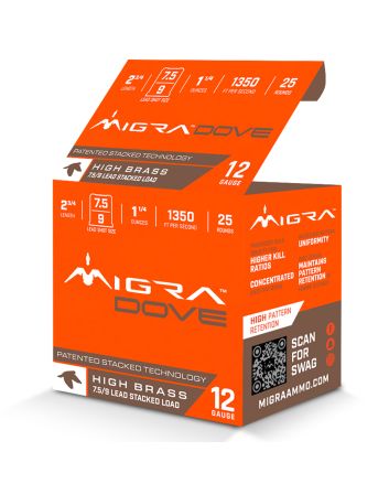 Migra Ammunitions M12UD75-9Dove 12Gauge 2 3/4" 1 1/4oz 7.5/9Shot 25 Per Box/10 Case