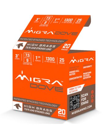 Migra Ammunitions M20UD75-9Dove 20Gauge 3" 1 1/4oz 7.5/9Shot 25 Per Box/10 Case