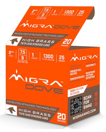 Migra Ammunitions M20LF7.5-9Dove 20Gauge 2 3/4" 1oz 7.5/9Shot 25 Per Box/10 Case