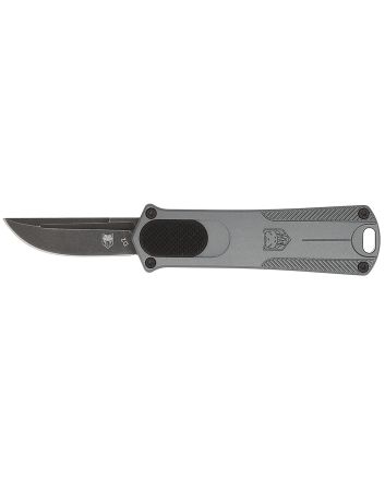 CobraTec Knives CALI952GRYDNS California 952 *CA Compliant 1.75" OTF Drop Point Plain Black Stonewashed D2 Steel Blade, 3" Gray Anodized Aluminum Handle