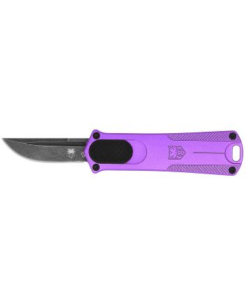 CobraTec Knives CALI952PURDNS California 952 *CA Compliant 1.75" OTF Drop Point Plain Black Stonewashed D2 Steel Blade, 3" Purple Anodized Aluminum Handle