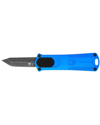 CobraTec Knives CALI952BLUTNS California 952 *CA Compliant 1.75" OTF Tanto Plain Black Stonewashed D2 Steel Blade, 3" Blue Anodized Aluminum Handle