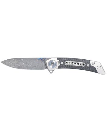 CobraTec Knives CTEMPDAMDNS Emperor3" Folding Drop Point Plain Damascus VG-10 SS Blade, 4.25" Carbon Fiber/SS Titanium Handle
