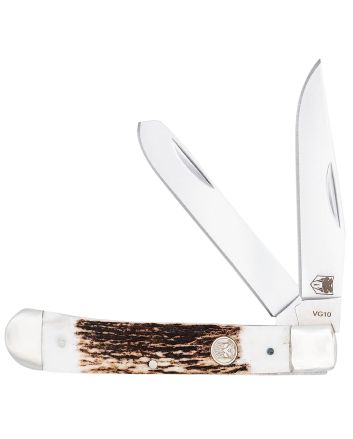 CobraTec Knives CTTDTRPSTAG TrapperFolding 2.88" Clip Point, 2.94" Spey Plain Polished VG-10 SS Blades, 4.44" Stag Bone Scales/SS Handle