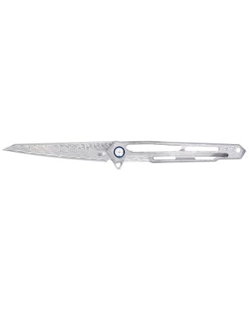 CobraTec Knives CTGSTDAMWNS Ghost3.88" Folding Wharncliffe Plain Damascus Blade, 4.94" Cut Out Titanium Handle