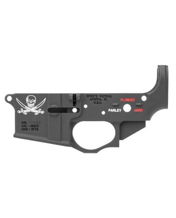 Spikes STLS016CFA Calico Jack Stripped Lower Receiver Multi-Caliber 7075-T6 Aluminum Black Anodized with Color Fill for AR-15