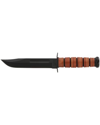 Ka-Bar 1217 USMC Fight/Utility 7" Fixed Clip Point Plain Black 1095 Cro-Van Blade. Brown Leather Handle. Includes Sheath