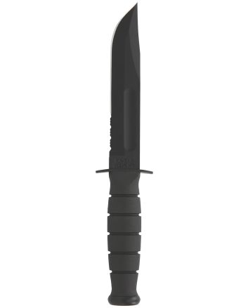 Ka-Bar 1257 Short Fight/Utility 5.25" Fixed Clip Point Part Serrated Black 1095 Cro-Van Blade, Black Kraton G Handle, Includes Sheath