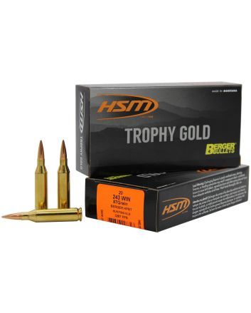 HSM 24387VLD Trophy Gold Extended Range 243 Win 87 gr Berger Hybrid Tactical Open Tip Match 20 Per Box/ 25 Case