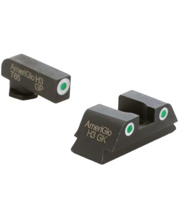AmeriGlo GL430 Classic Tritium Sight Set for GlockGreen Tritium White Outline Front Sight-Green Tritium White Outline Rear Sight