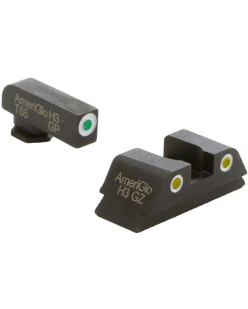 AmeriGlo GL431 Classic Tritium Sight Set for GlockGreen Tritium White Outline Front Sight-Yellow Tritium White Outline Rear Sight