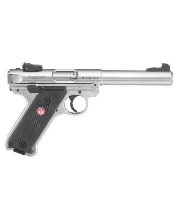 Ruger 40103 Mark IV Target 22 LR 10+1 5.50" Satin Stainless Bull Barrel, Satin Stainless Steel Slide, Stainless Steel Frame Drilled &amp; Tapped Receiver, Black Checkered Polymer Grip, Right Hand
