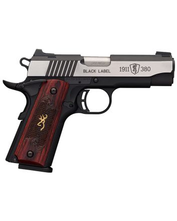 Browning 051913492 1911-380 Black Label Medallion Pro Compact 380 ACP 8+1, 3.63" Target Crown Steel Barrel, Blackened w/Silver Polished Flats Serrated SS Slide, Matte Black Polymer Frame w/Beavertail