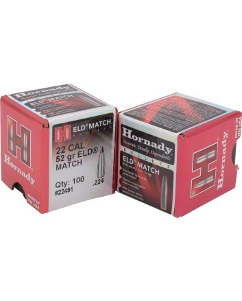 Hornady 22491 ELD Match22 Cal .224 52 gr Extremely Low Drag Match 100 Per Box/ 40 Case