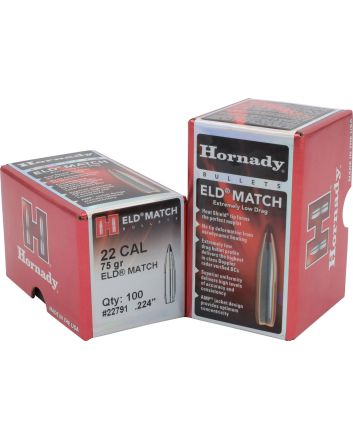 Hornady 22791 ELD Match22 Cal .224 75 gr Extremely Low Drag Match 100 Per Box/ 25 Case