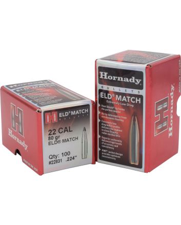Hornady 22831 ELD Match22 Cal .224 80 gr Extremely Low Drag Match 100 Per Box/ 25 Case