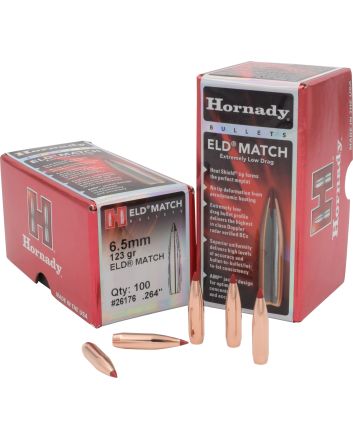 Hornady 26176 ELD Match6.5mm .264 123 gr Extremely Low Drag Match 100 Per Box/ 25 Case