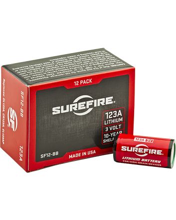 SureFire SF12BB 123A BatteriesRed/Black 3.0 Volts 1,550 mAh (12) Single Package Boxed