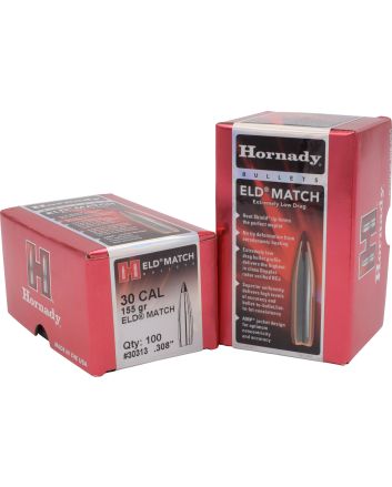 Hornady 30313 ELD Match30 Cal .308 155 gr Extremely Low Drag Match 100 Per Box/ 15 Case